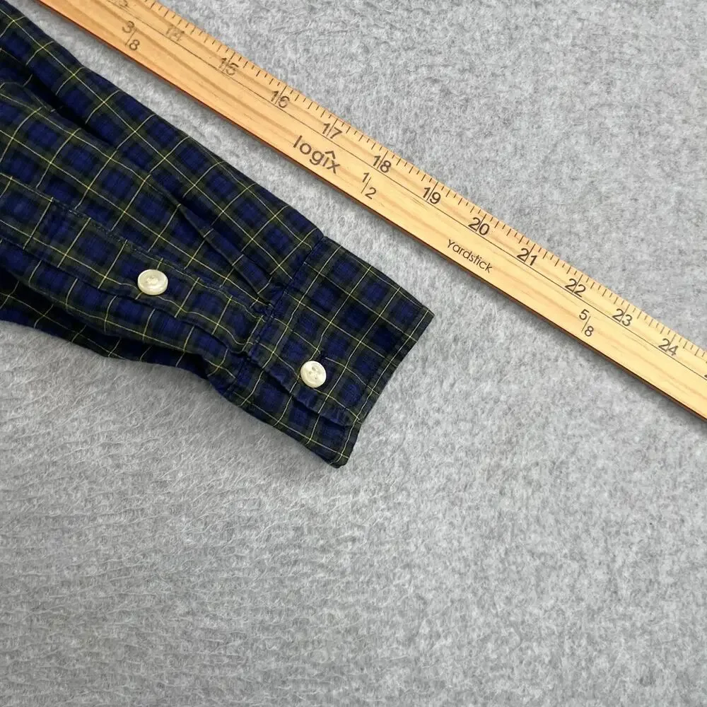 Ralph Lauren Long Sleeve Button Up Shirt Youth Boys Medium Blue Green Plaid